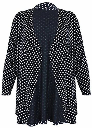 Womens Ladies New Spot Print Pattern Long Sleeve Polka Dot Front Open Knit Cardigan Top Plus Size Si