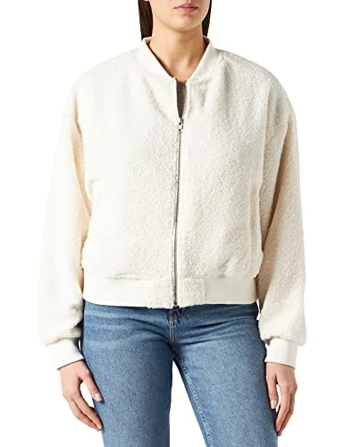 Women's Ladies Oversized Sherpa Bomber Jacket, whitesand, 5XL