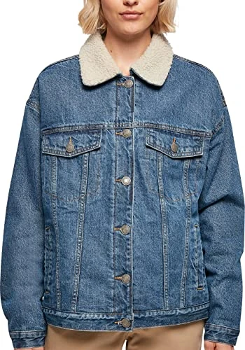 Women's Ladies Oversized Sherpa Denim Jacket, clearblue washed, 5XL