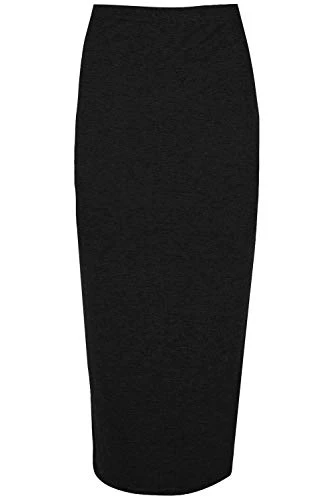 Womens Ladies Plain Stretchy Pencil Tube Bodycon Long Line Jersey Midi Skirt Black