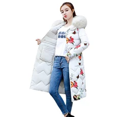 Womens Ladies Quilted Coat Puffer Fur Collar Hooded Jacket Parka Warm Winter Long Coat （White,M