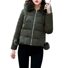 Womens Ladies Quilted Winter Coat Puffer Fur Collar Hooded Jacket Parka Coat