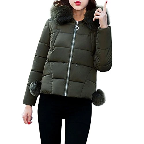 Womens Ladies Quilted Winter Coat Puffer Fur Collar Hooded Jacket Parka Coat