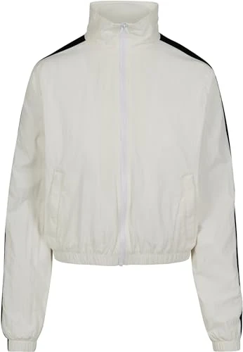 Women's Ladies Short Striped Crinkle Track Jacket, White (Wht/Blk 00224), X-Large