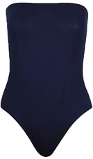 Womens Ladies Sleeveless Boobtube Bandeau Plain Bodysuit Leotard Top 8-22, S/M 8-10, Navy