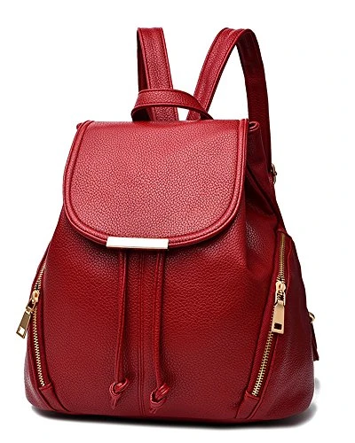 Womens Ladies Sweet Stylish Mini PU Leather Shopping Handbag Backpack Shoulder Girls Daypack School Bags WineRed