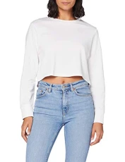 Women's Ladies Terry Cropped Crew Pullover Sweater, White, XXXXL Women's Ladies Terry Cropped Crew Pullover Sweater, White, XXXXL
