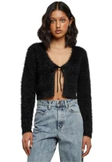 Women's Ladies Tied Cropped Feather Cardigan Sweater, Black, XL Women's Ladies Tied Cropped Feather Cardigan Sweater, Black, XL