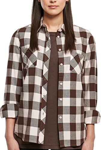 Women's Ladies Turnup Checked Flanell Shirt, Pink/Brown, XXL