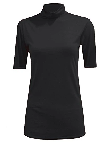Womens Ladies Turtle Polo Neck Short Sleeve Top High Neck T Shirt Top Plus 8-26, 16-18, Black