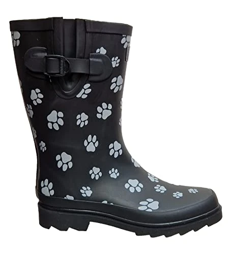 Womens Ladies Wellies Rubber Rain Boots Wellingtons Short & Tall Dog Paw Skull Festival Snow Buckle 