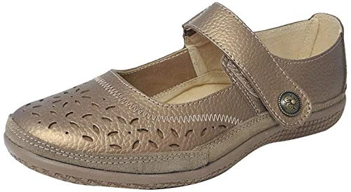 Womens Ladies X Wide EEE Fit Leather Strap Shoes BRONZE SIZE 6