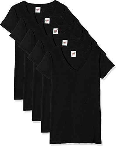 Women's Lady-Fit V-Neck Valueweight Tee, 5 Pack T-Shirt, Black (Black 36), 12 (Size:XL) (Pack of 5)