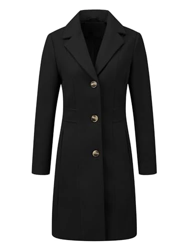 Women's Lapel Single-Breasted Long Outerwear Winter Coats Black M