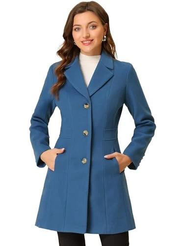 Women's Lapel Single-Breasted Long Outerwear Winter Coats Dusty Blue S