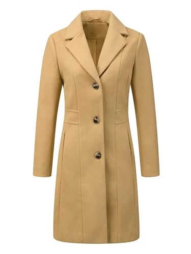 Women's Lapel Single-Breasted Long Outerwear Winter Coats Khaki L