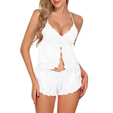 Womens Large Loose Pajamas Pajamas Lace Soild Sexy Lingerie Set Home Clothes Pajamas for Elderly Women White
