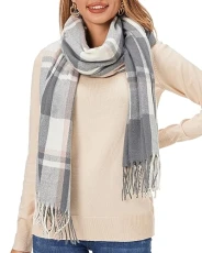 Women's Large Plaid Scarf Fashion Long Shawl Wrap for Winter Warm Lightweight, Charcoal Pink, Medium