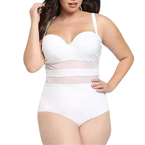 Women's Large Size One Piece Swimsuit Bathing Suit Monokini Swimming Costume White 4XL