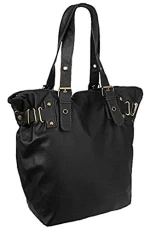 Women's Large Twin Handled Shoulder Bag|Genuine Soft Faux Leather Stitched Grab bag|Zipped back Pocket, Business Satchel Mobile Phone Shoulder Bag|Fashionable & Affordable Travel Purse, Sebago Black