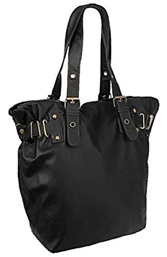 Women's Large Twin Handled Shoulder Bag|Genuine Soft Faux Leather Stitched Grab bag|Zipped back Pocket, Business Satchel Mobile Phone Shoulder Bag|Fashionable & Affordable Travel Purse, Sebago Black