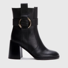 Womens Leather Heeled Boots - Black