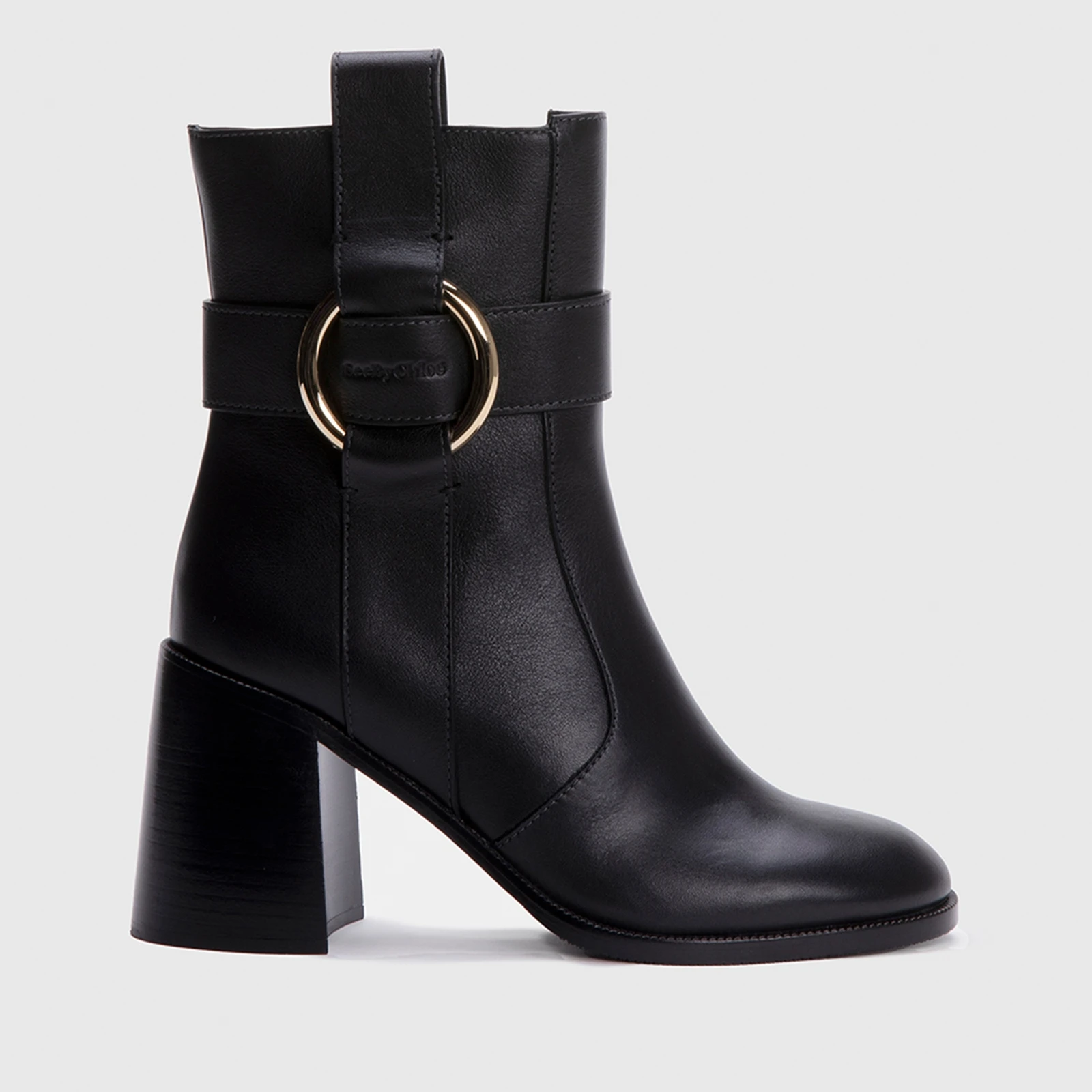 Womens Leather Heeled Boots - Black