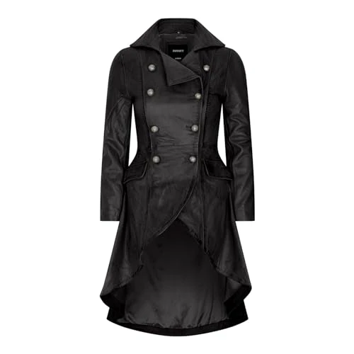 Women's Leather Jacket Tail Coat Gothic Double Breasted Trench Coat - Black XL