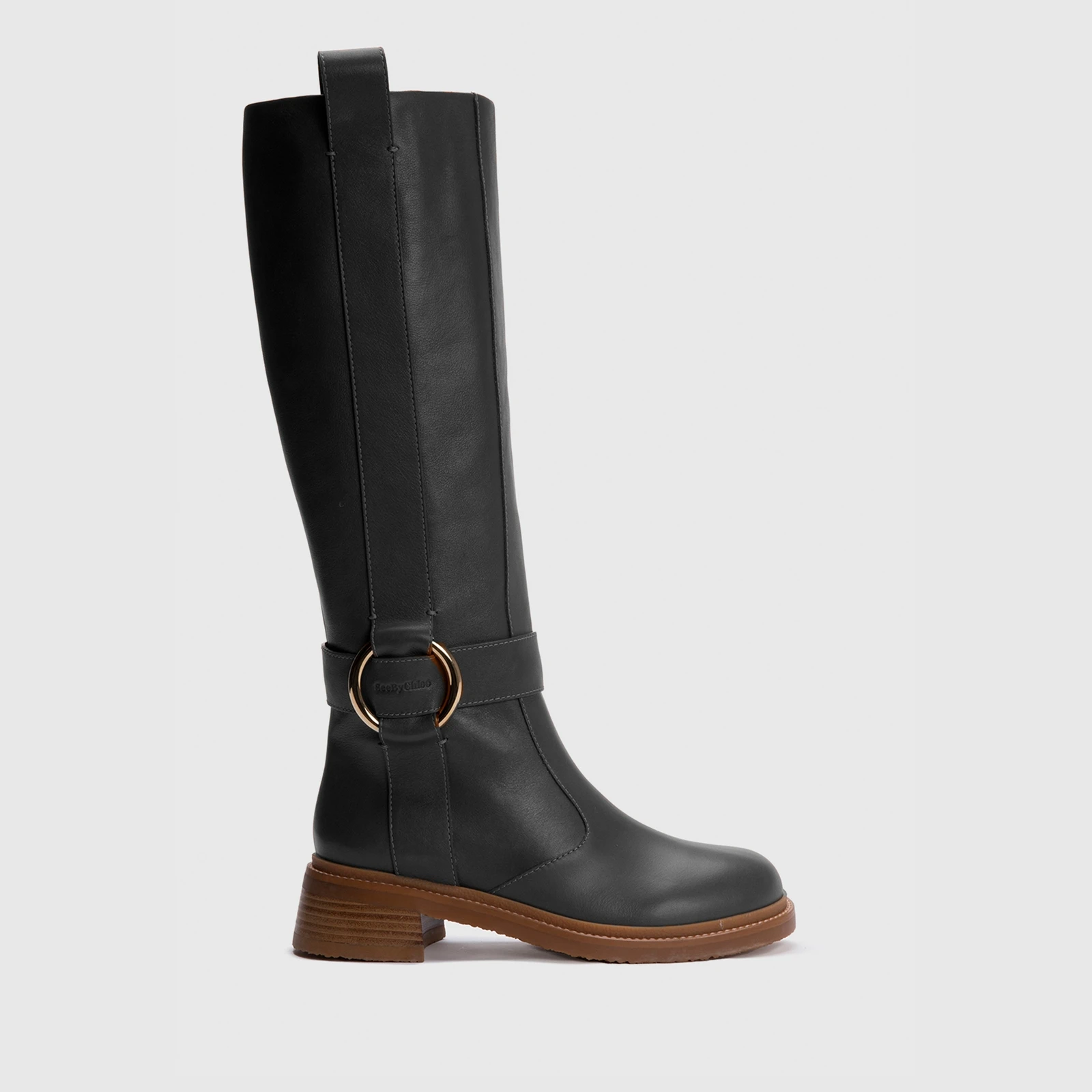 Womens Leather Knee High Boots - Black