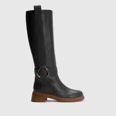 Womens Leather Knee High Boots - Black