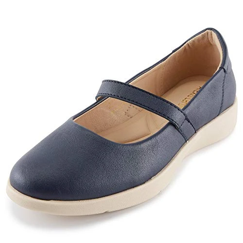 Women's Leather Loafer Flat Ladies Slip On Moccasins Ballet Flats Navy 7 UK / 40 EU