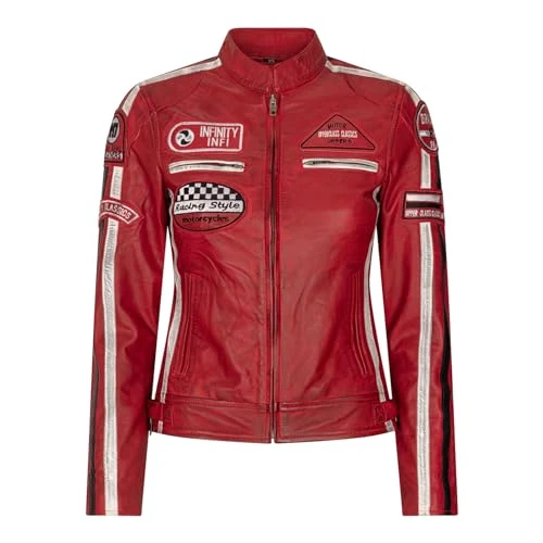 Women's Leather Motorcycle Biker Jacket - Red XXL