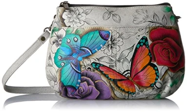Women's Leather Small Multi-Compartment Cross Body Shoulder Handbag, Floral Paradise, One Size