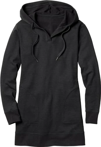 Women's Legendary Outdoors Long Sleeve Hooded Knit Sweatshirt Dress, Black Heather, XL