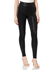 Women's Leggings in All-Over Laminated Jersey Casual Pants, Black, S Women's Leggings in All-Over Laminated Jersey Casual Pants, Black, S