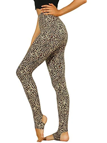 Women's Leggings Printed High Waist Elastic Waistband Party Yoga Christmas Stirrup Pants, Beige-Leopard, XL