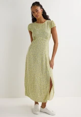 Womens Lemon Ditsy Print Midi Tea Dress