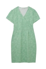 Women's Lena Dress - Ladies Cotton Stretch Casual Wrap Dress with Pockets - Soft Green Floral - 12 Women's Lena Dress - Ladies Cotton Stretch Casual Wrap Dress with Pockets - Soft Green Floral - 12