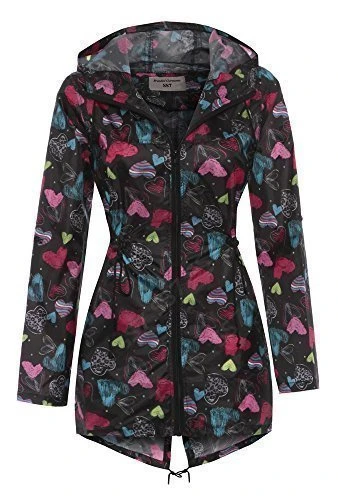 Women's Leopard Festival Raincoat Size 12-20 (L - 16/18, Black Multi Heart)