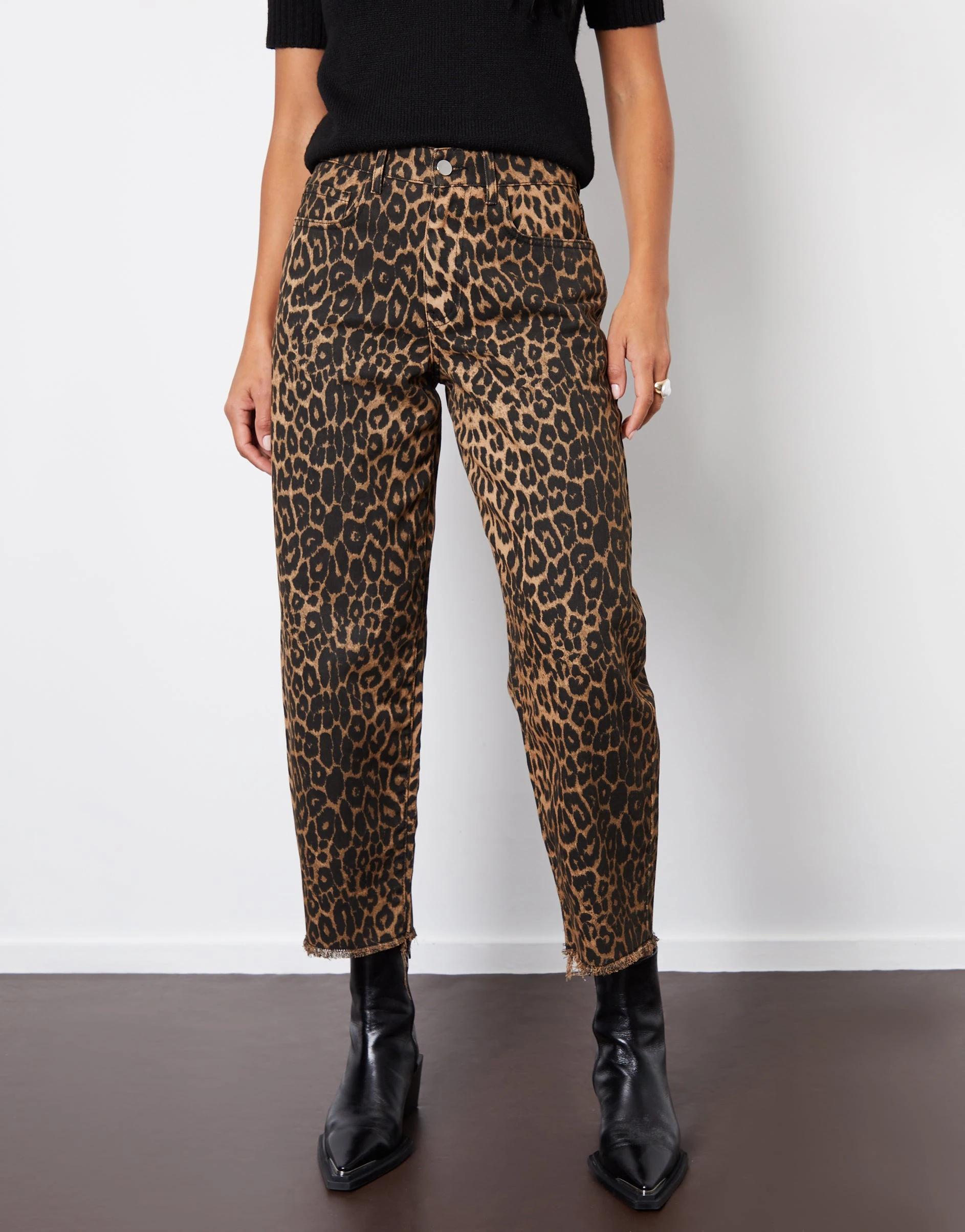 Women's Leopard Print Barrel Leg Denim Jeans