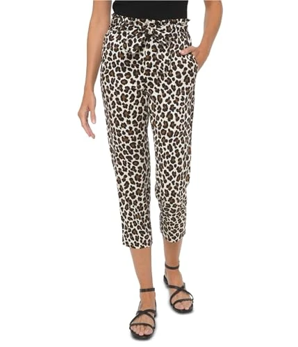 Womens Leopard Print Casual Trouser Pants, Beige, XS