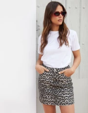 Women's Leopard Print Denim Mini Skirt