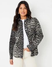 Women's Leopard Print Denim Shacket