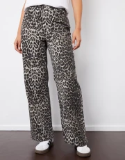 Women's Leopard Print Wide Leg Denim Jeans