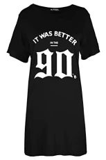 Womens Let's Lazy Days Cotton Nightie Loungewear PJ Pyjamas T Shirt Dress It was better in the 90s Black Plus Size (UK 24/26)