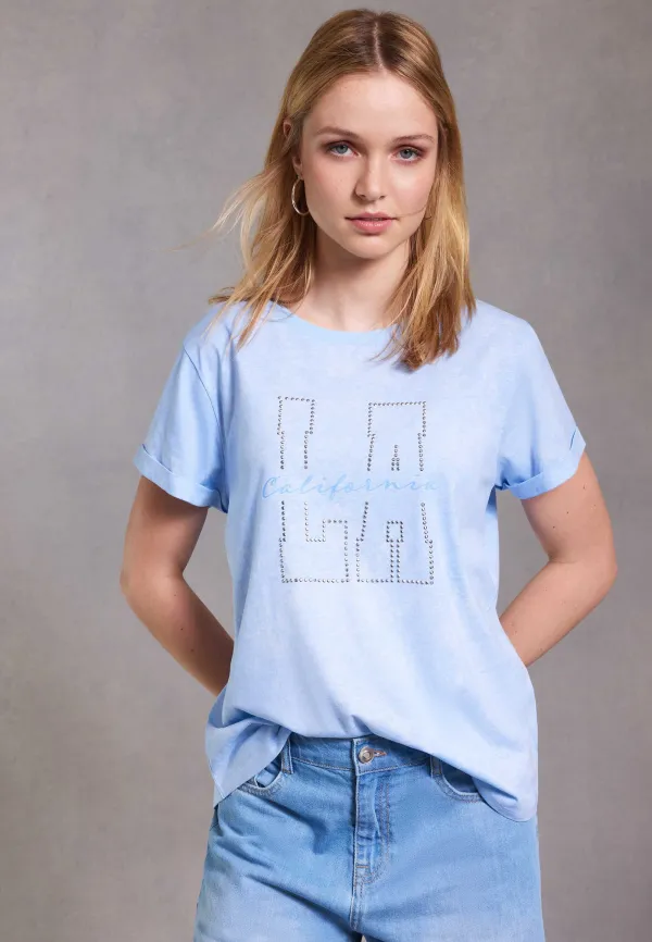 Womens Light Blue LA Diamante Slogan T-Shirt