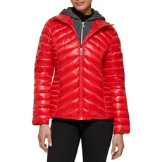 Women's Light Packable Jacket – Quilted, Transitional Puffer, Fire Red, S