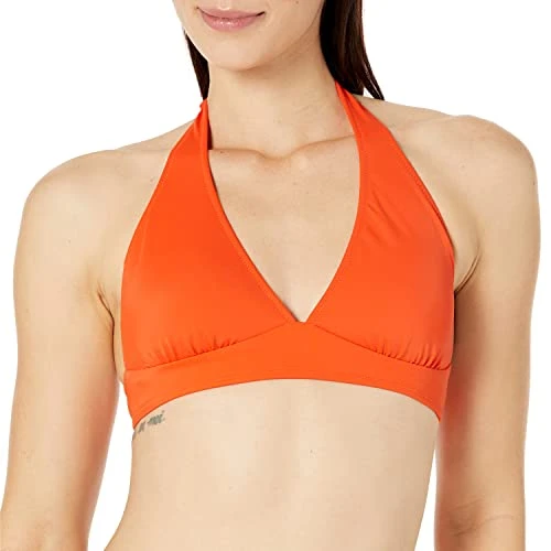 Women's Light-Support Tie Halter Bikini Swimsuit Top (Available in Plus Size), Orange, 10