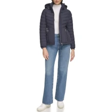Women's Light-Weight Hooded Puffer Jacket Down Coat, Classic Blue, L