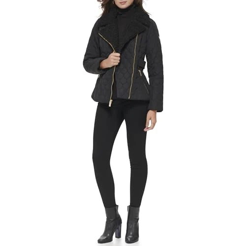 Women's Light-Weight Jacket Transitional, Quilted Short Black, L